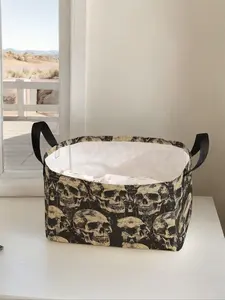 Skull Pattern Printed Open Storage Box, Multi-functional Storage Basket with Handle, Foldable Clothing Storage Basket, Clothes Organizer for Home Living Room Bathroom Kitchen, Clothes Baskets