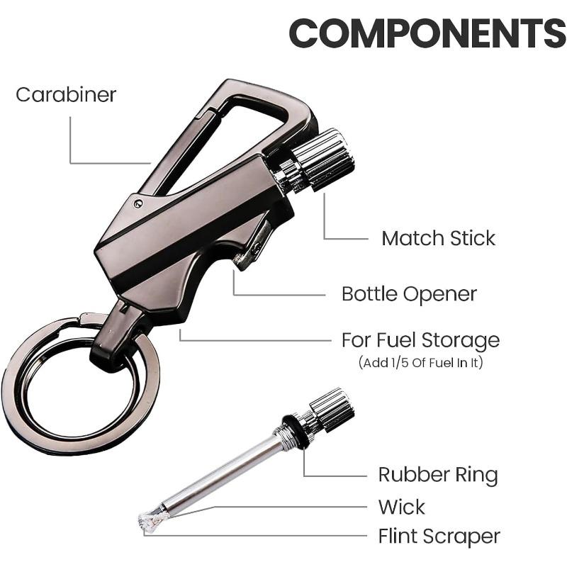 1 set of permanent flame unlimited lighter, multi-functional keychain bottle opener lighter, waterproof, windproof, reusable matches, suitable for camping, hiking, survival, and outdoor use (if there is no fuel in the product, you need to add it yourself