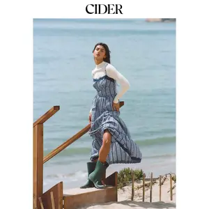 Cider Cotton-blend Gingham Lace Trim Tiered Shirred Maxi Dress Dealsforyou