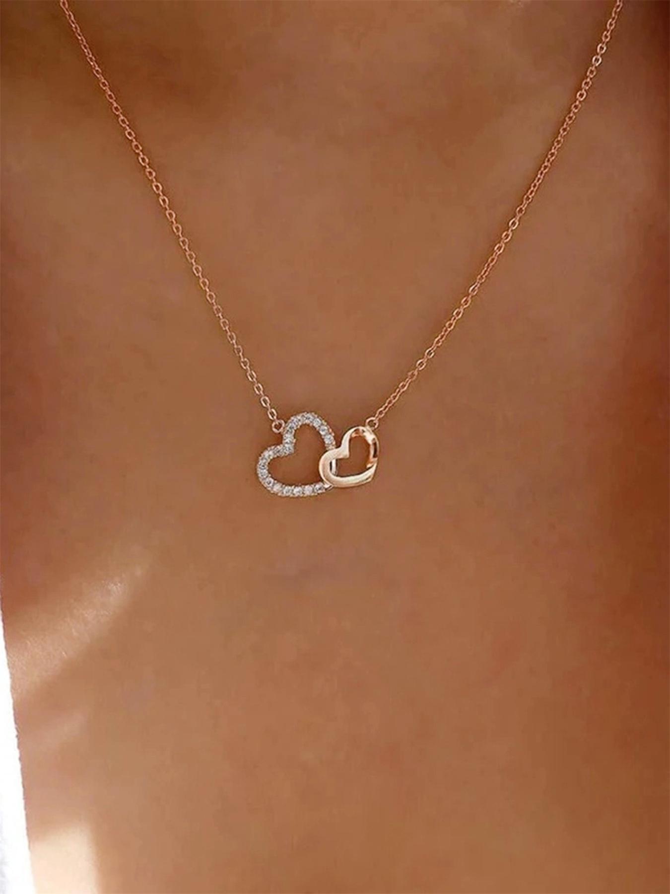 Women's Elegant Exquisite Rhinestone Heart Design Pendant Necklace, Trendy Sparkly Pendant Necklace, Chic Gorgeous Luxury Jewelry