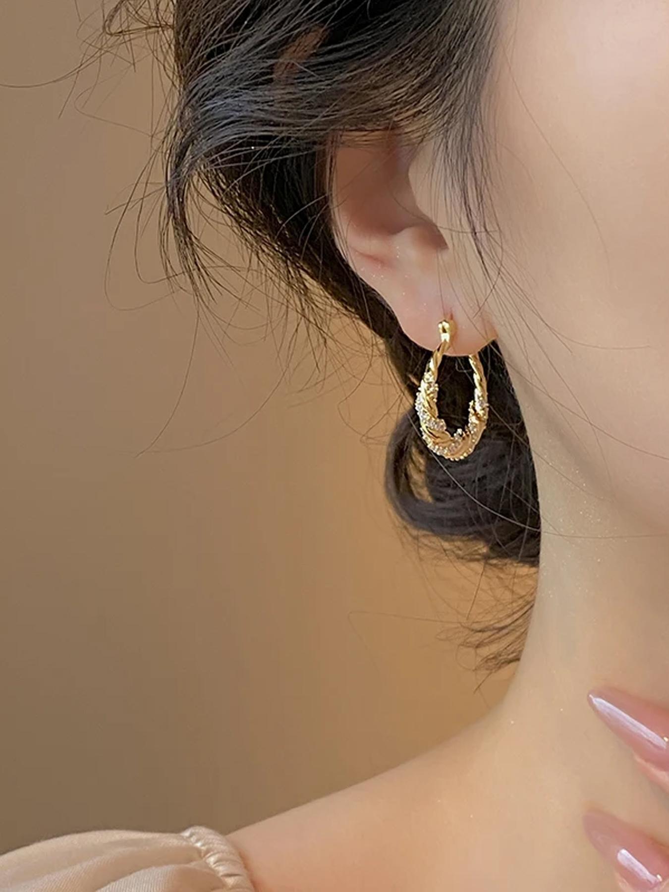 Women's Elegant Twist Design Hoop Earrings, High Quality Earrings, Fashion Jewelry for Party, Everyday Accessories, Trendy All-match & Exquisite Jewelry for Birthday Gift