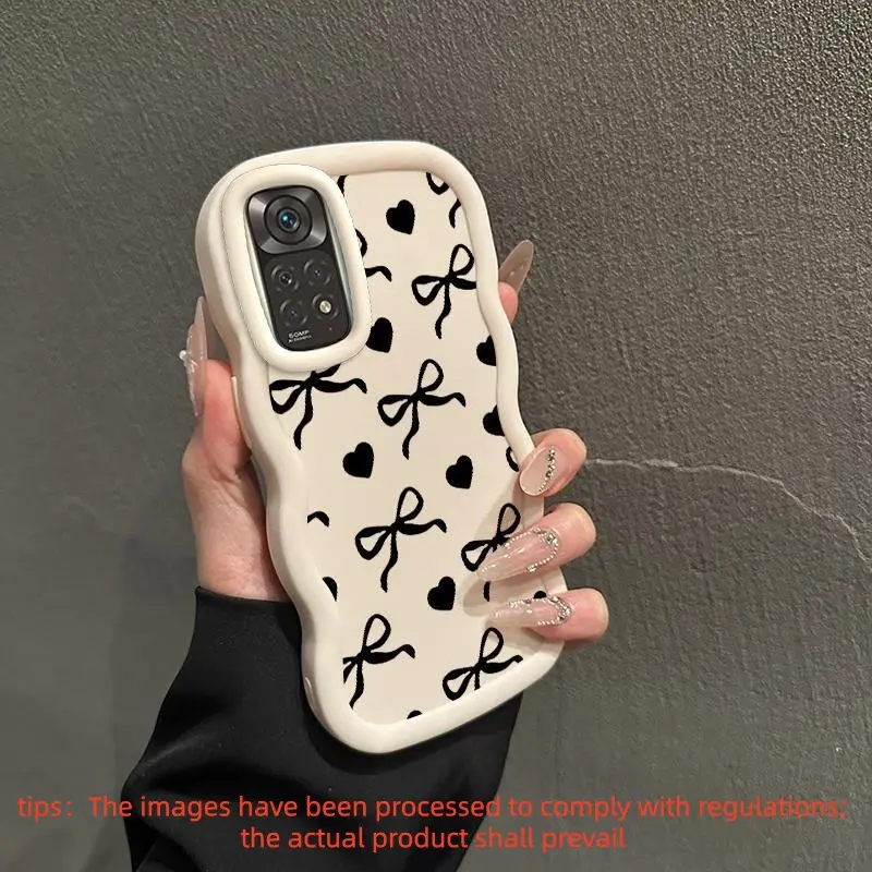 Phone case for Xiaomi Redmi Note10/10Pro Max/ 10Pro/Note11/11T/11Pro 4g 5g macaron-colored, wavy-edged, shockproof, wear-resistant, and precisely fitting, featuring a luxurious and high-end bow pattern., Daily Use Case, Shockproof Case, Elegant Pattern,