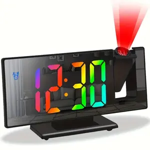 USB Powered Digital Alarm Clock 180° Arm Projection Alarm Clock Time Temperature Snooze Table Clock 12/24H Projector LED Clock