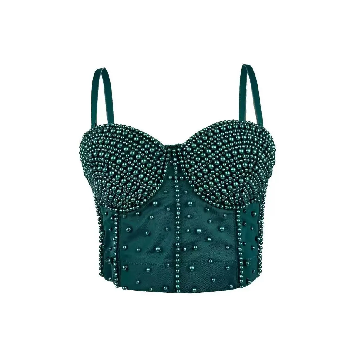 Women's New Spring Pearl Decor Shapewear Bone Corset Top with Padded Cups, Outer Wear Shaping Bustier