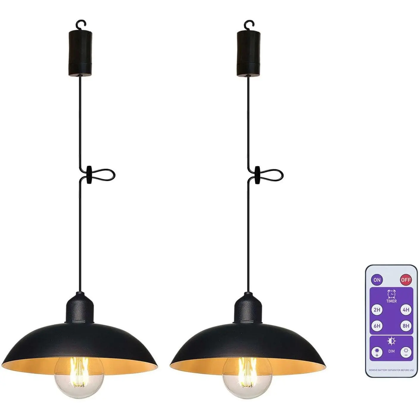 2X Battery Operated Outdoor Chandelier for Gazebo Pendant Light Industrial Hanging Lamp with Remote Decorative Lights Indoor Lantern Powered by 4*AA Batteries for Porch Pavilion Camping
