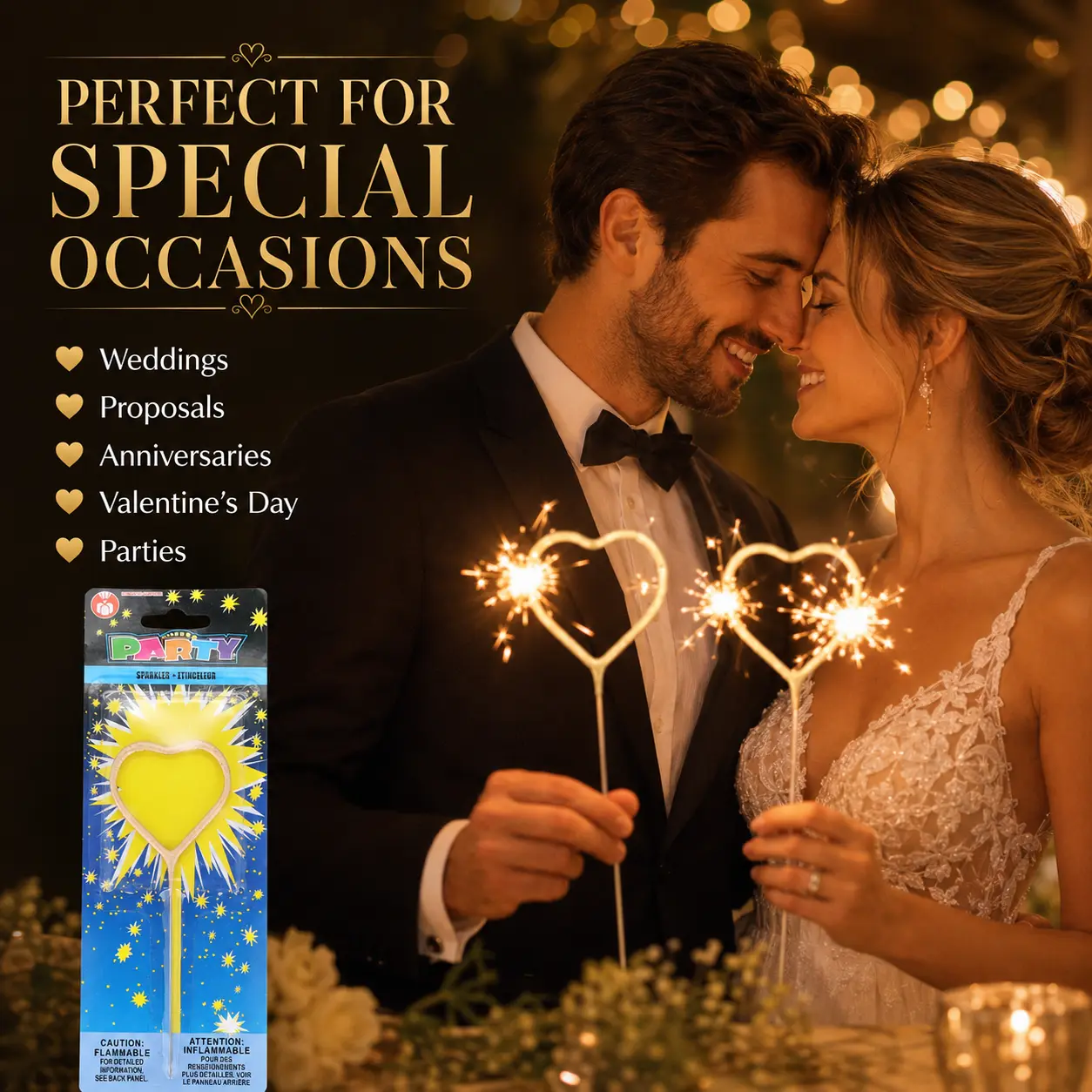Heart-Shaped Sparkler Candles Romantic Cake Topper Decor for Birthday Wedding Valentine Party