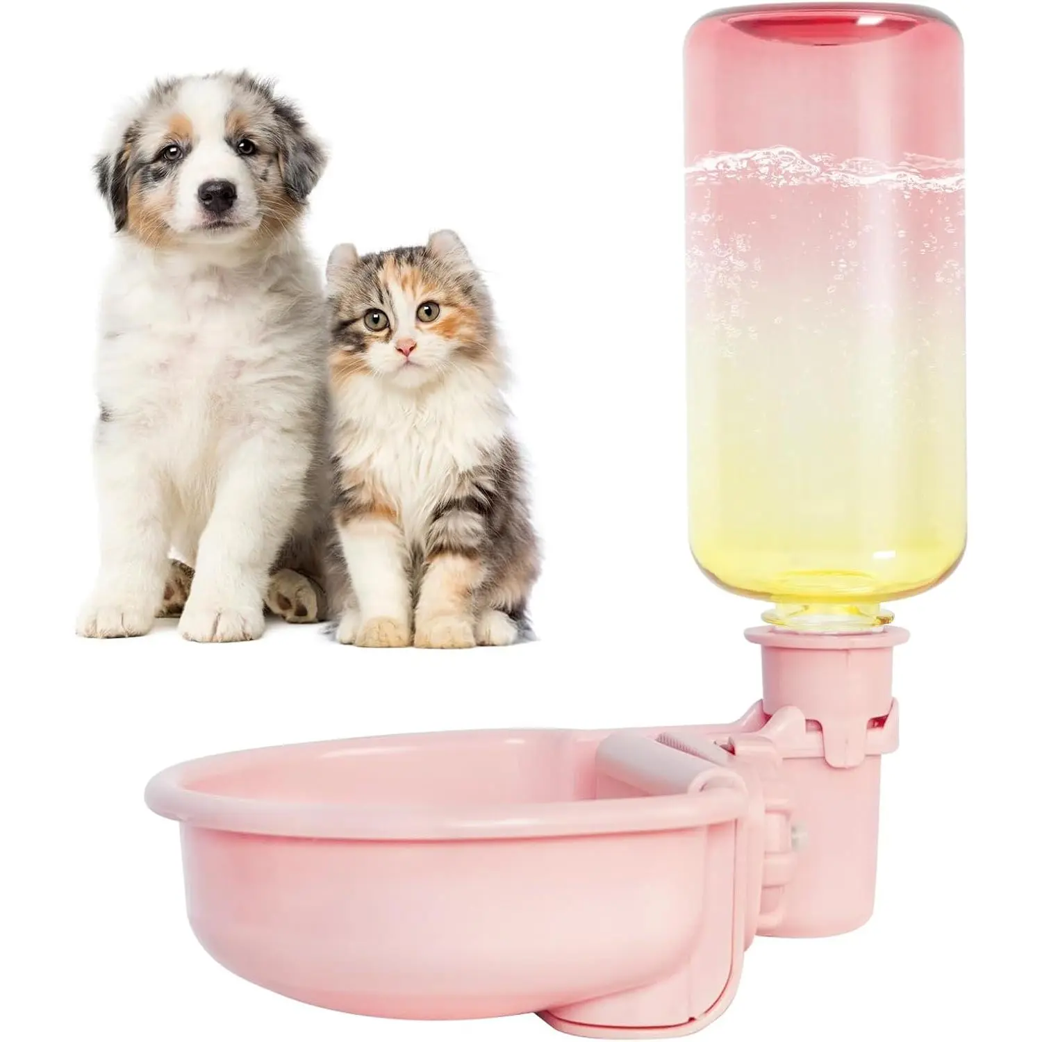 16oz  Water Bottle, Gravity  Water Bowl Dispenser for Cage, Anti-Overflow Water Dispenser for Small Dogs, Cats, Rabbits and Other Small , , Gradient