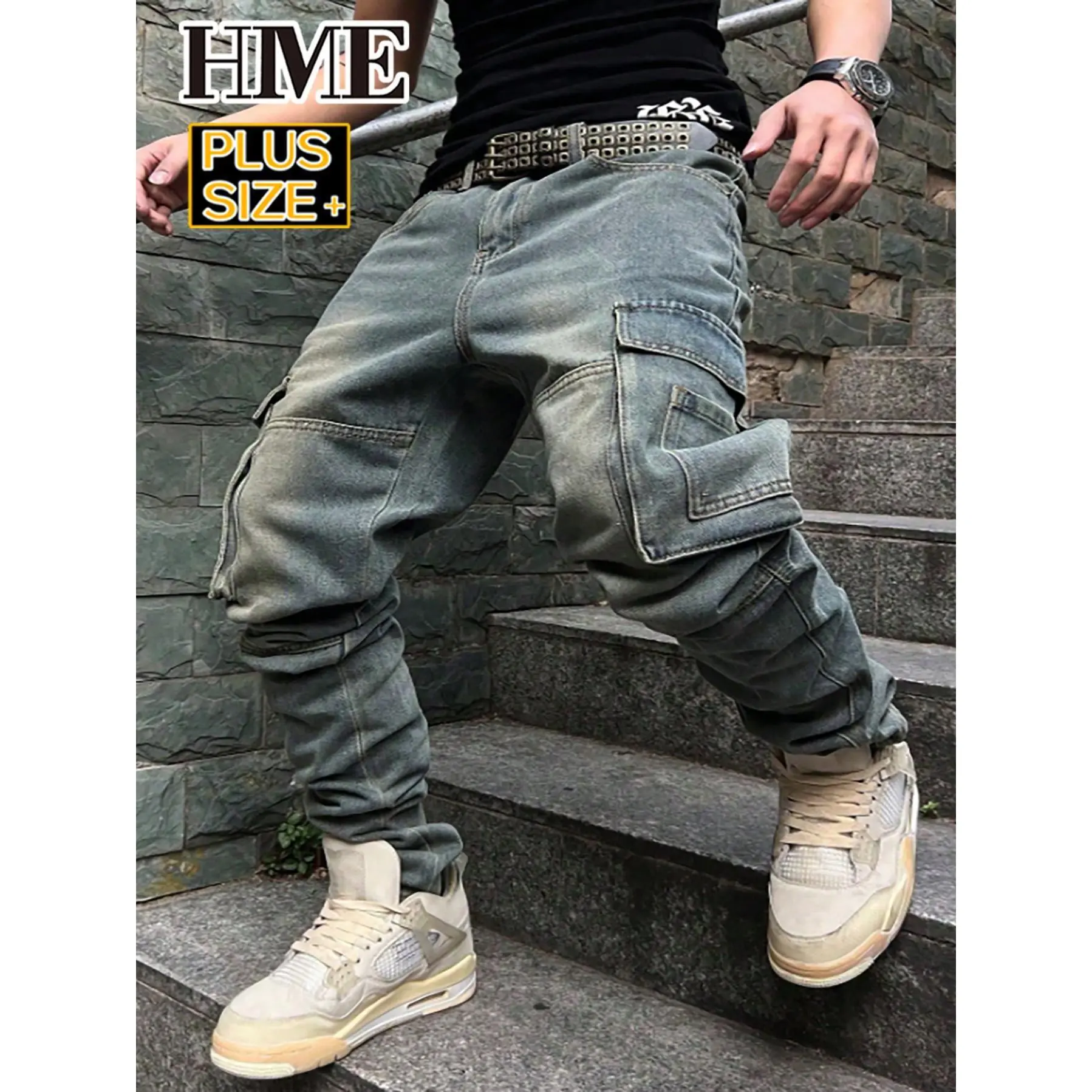 Big & Tall Men's Cargo Jogger Jeans Cotton Blend Stretch Vintage Washed Denim Streetwear Pants Big & Tall Men's Cargo Jogger Jeans Cotton Blend Stretch Vintage Washed Denim Streetwear Pants