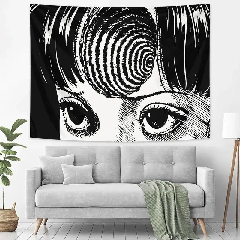 Junji Ito Uzumaki Horror Manga Design Lightweight Tapestry - Indoor Home Decor, Bedroom Wall Art, Photo Backdrop for Festive & Party Supplies, Indoors