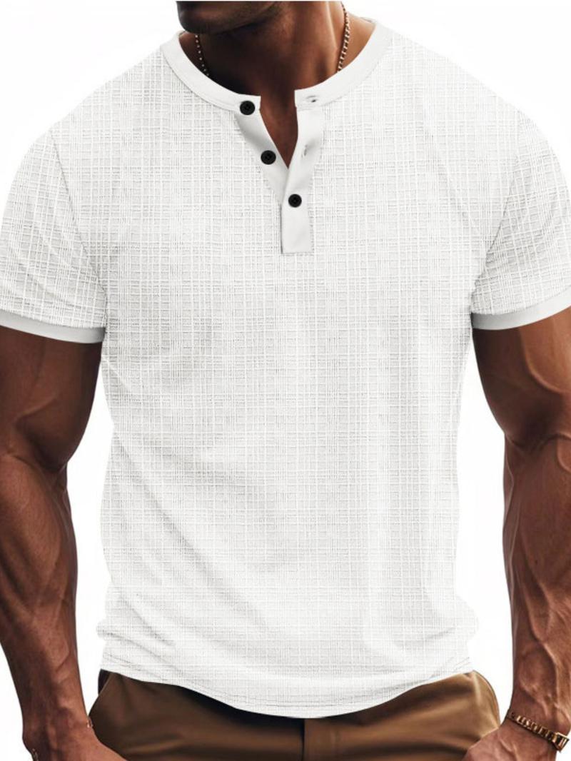 Men's Regular Fit Solid V Neck Short Sleeve Tee, Casual Comfy Breathable T-shirt for Summer, Men's Top for Daily Wear, Tropical