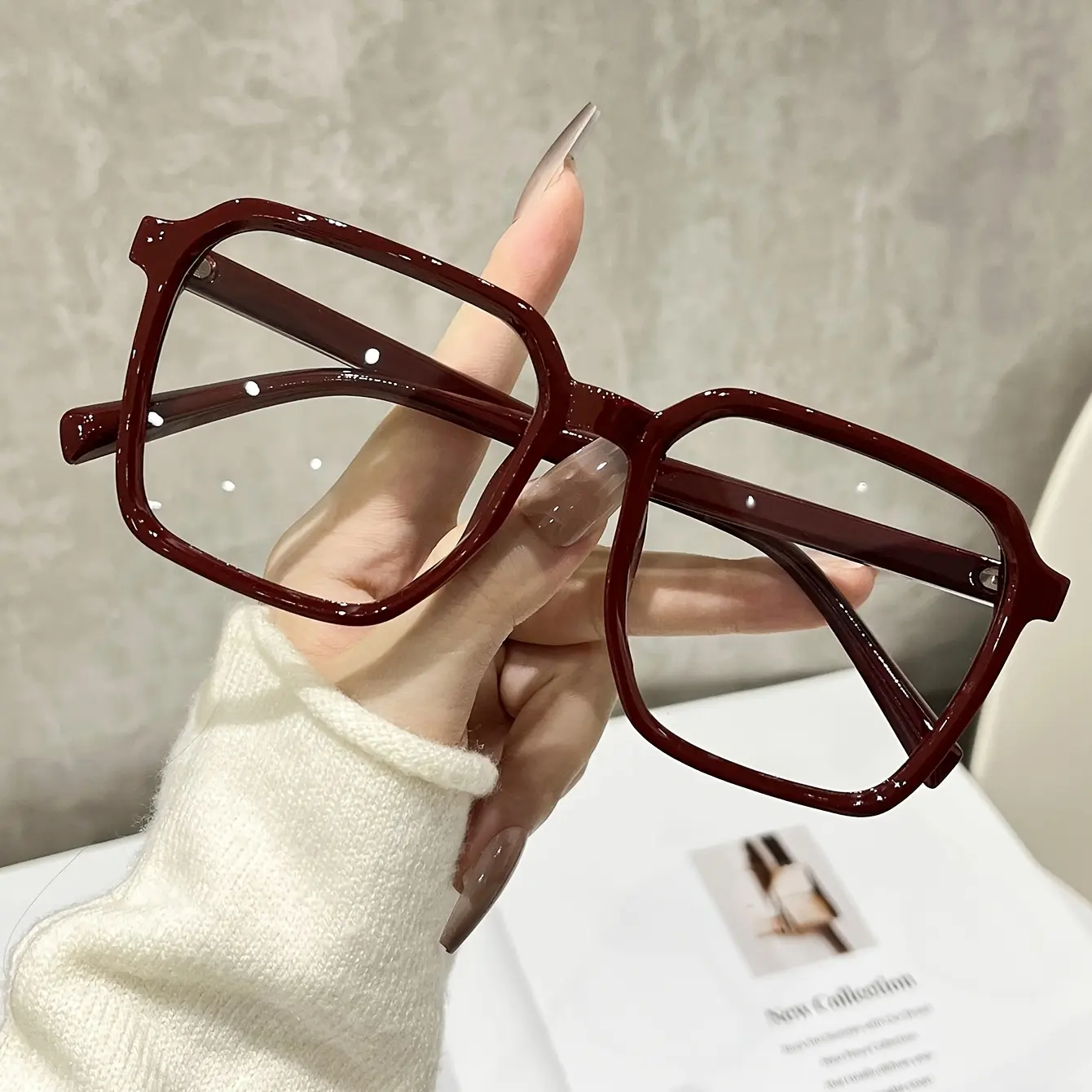 Women's Wine Red Chunky Square Full Rim Eyewear Frames - 1 Pair Fashionable Versatile Decorative Unisex Eyewear Fashion for Everyday Use Non-Prescription, Chunky Square Women's Frames, Glasses, Casual Frames & Glasses, Chunky Square Frames