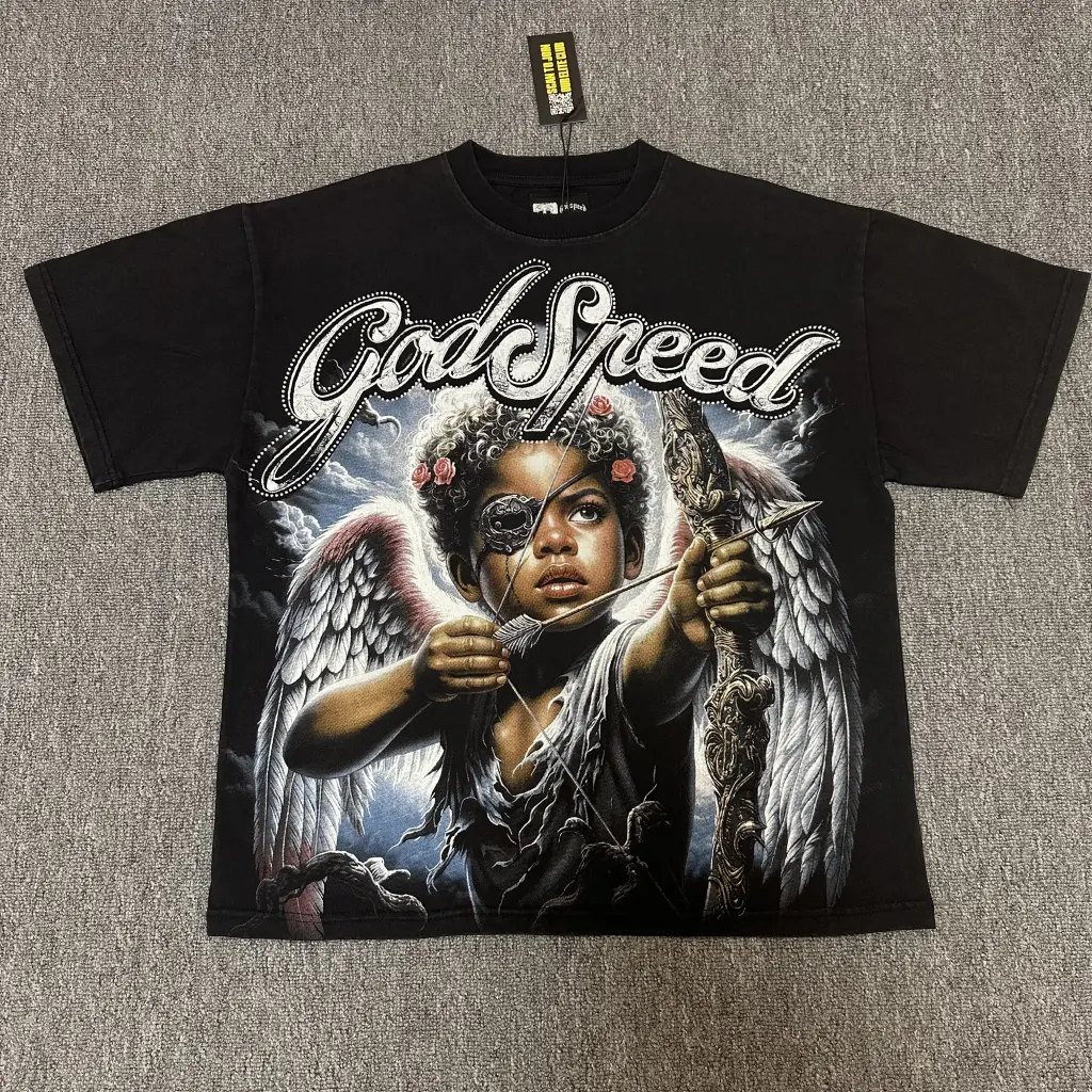 Godspeed Vintage Washed Graphic T-Shirt, American Style Skeleton Man Print Tee, High Street Hip Hop Streetwear Oversized Loose Fit Short Sleeve Shirt, Pure Cotton Unisex Casual Summer Fashion Top, Y2K Retro Urban Outfit for Men Women