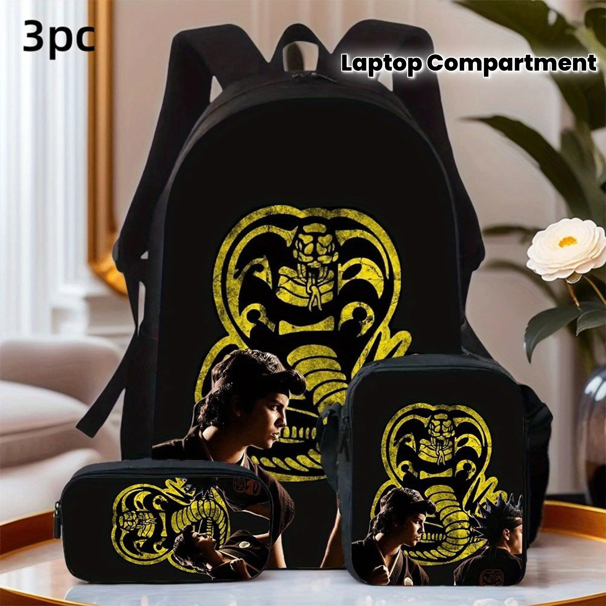 3pcs Backpack Set Cobra Kai Theme Backpack School Bag Three Piece Set School Bag Lunch Bag Pencil Case School Bag Three Piece Set
