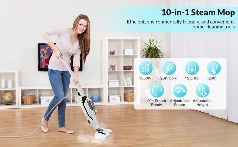[Flash Sale] GLEEHILL 10-in-1 Steam Mop & Handheld Steamer, 1550W, 8m Cord, Steam Mop for Hardwood Floors, Washable Pad, Multi-Functional Accessory for Floors, Carpets, Tile, Grout & Glass, Chemical-Free