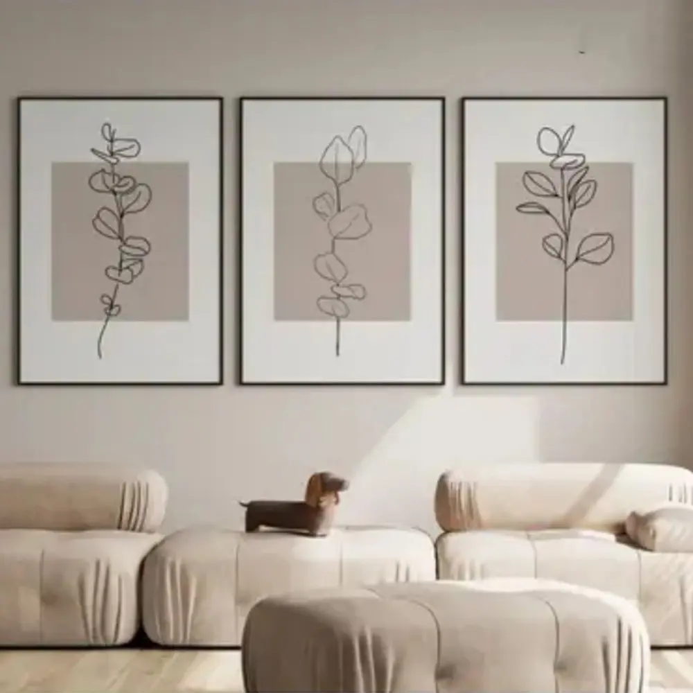 3 Pieces Abstract Floral Nordic Black White Line Art, Minimalist Wall Mural, Simple Nature Home Art, Contemporary Gallery Decor, Monochrome Painting, Wall Decor for Hallway, Foyer and Bathroom, Framed or Unframed.