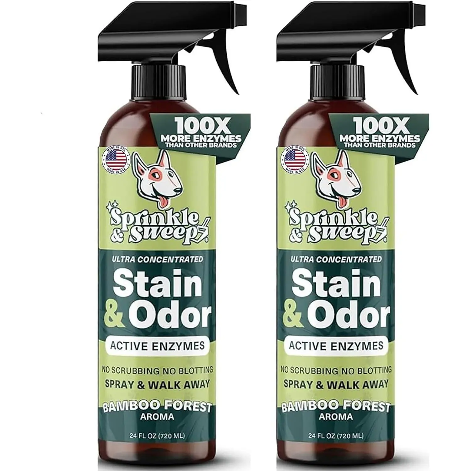 Pet Stain & Odor Enzyme Spray - 24oz 2-Pack, No-Scrub Concentrated Formula, Dog & Cat Urine Destroyer, Carpet Spot Cleaner, Odor Elim