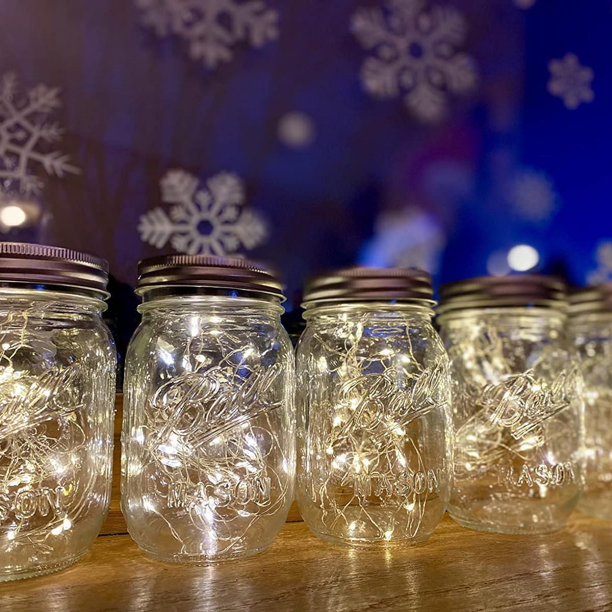 Solar Powered Mason Jar Light, LED String Light, Waterproof Mason Jar Light with Hanger, Outdoor Decorative Light for Garden, Patio, Roof Deck, Fence