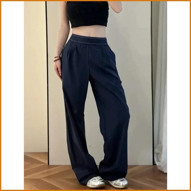 Women'S Elastic High-Waisted Wide Leg Pants - American Retro Loose Straight Lightweight Quick-Dry Breathable Casual Everyday Chic Bottoms