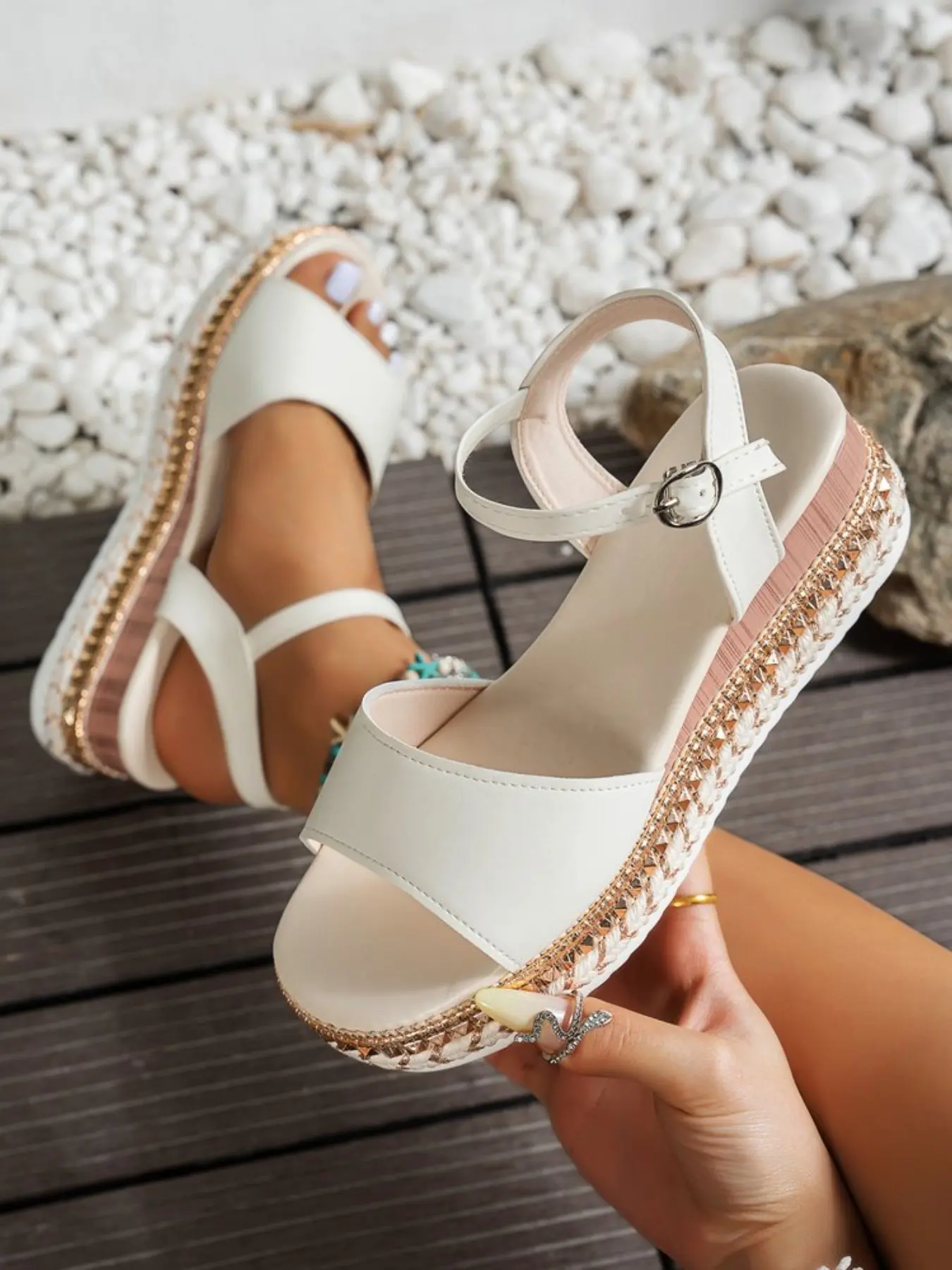 Boho Casual Platform Espadrille Sandals for Women, Two Strap Adjustable Ankle Buckle, Lightweight Soft Insole, Summer Shoes for Beach Shopping