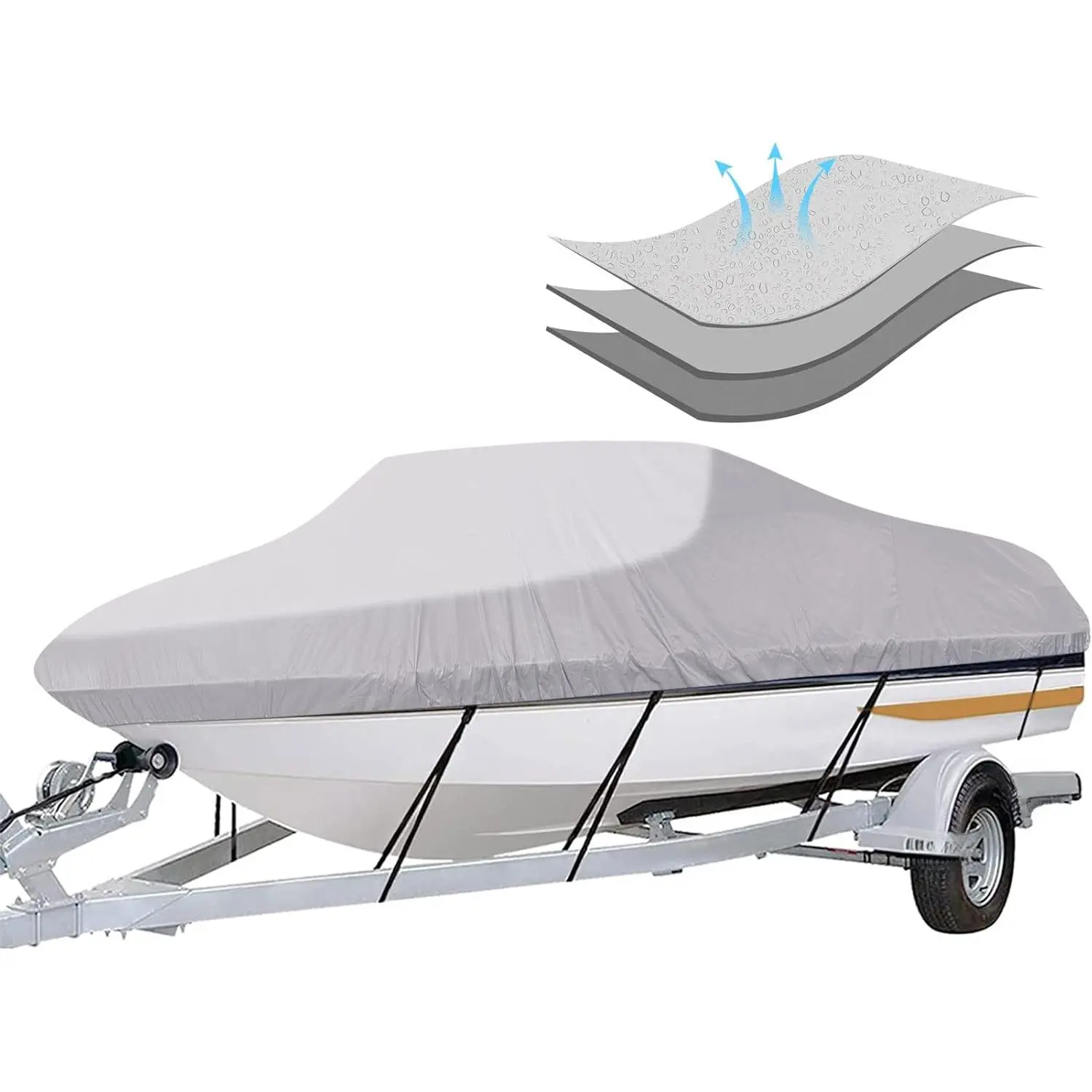 Trailerable Boat Cover- 17'-19' Heavy Duty Waterproof Tarp Covers with Storage Bag, Fits V-Hull, Fish&Ski, Pro-Style, Fishing, Runabout, Bass Boats, up to 17ft-19ft Long X 96" Wide