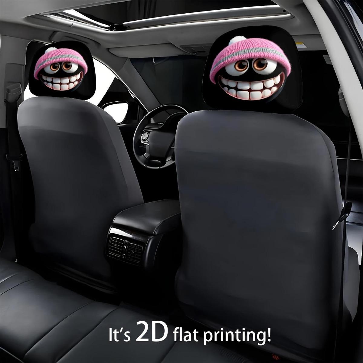 2 Pack Cute Hat Car Headrest Covers, Fun Face Print Neck Pillow Protector, Seat Covers, All Seasons Car Interior Accessories, Gifts for Drivers, Car Interior Accessories