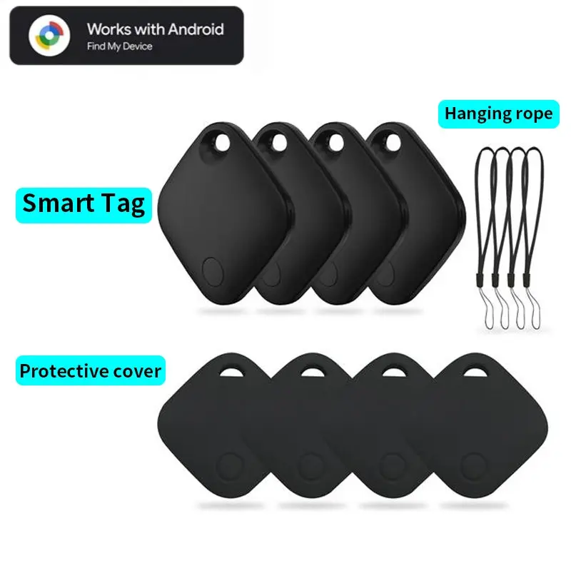 4-Pack Smart Trackers, Smart Tracking Tag, Mini Locator Compatible with Android Google Find My Device, Anti-Lost Alarm, Replaceable Battery, Key Finder Tracker