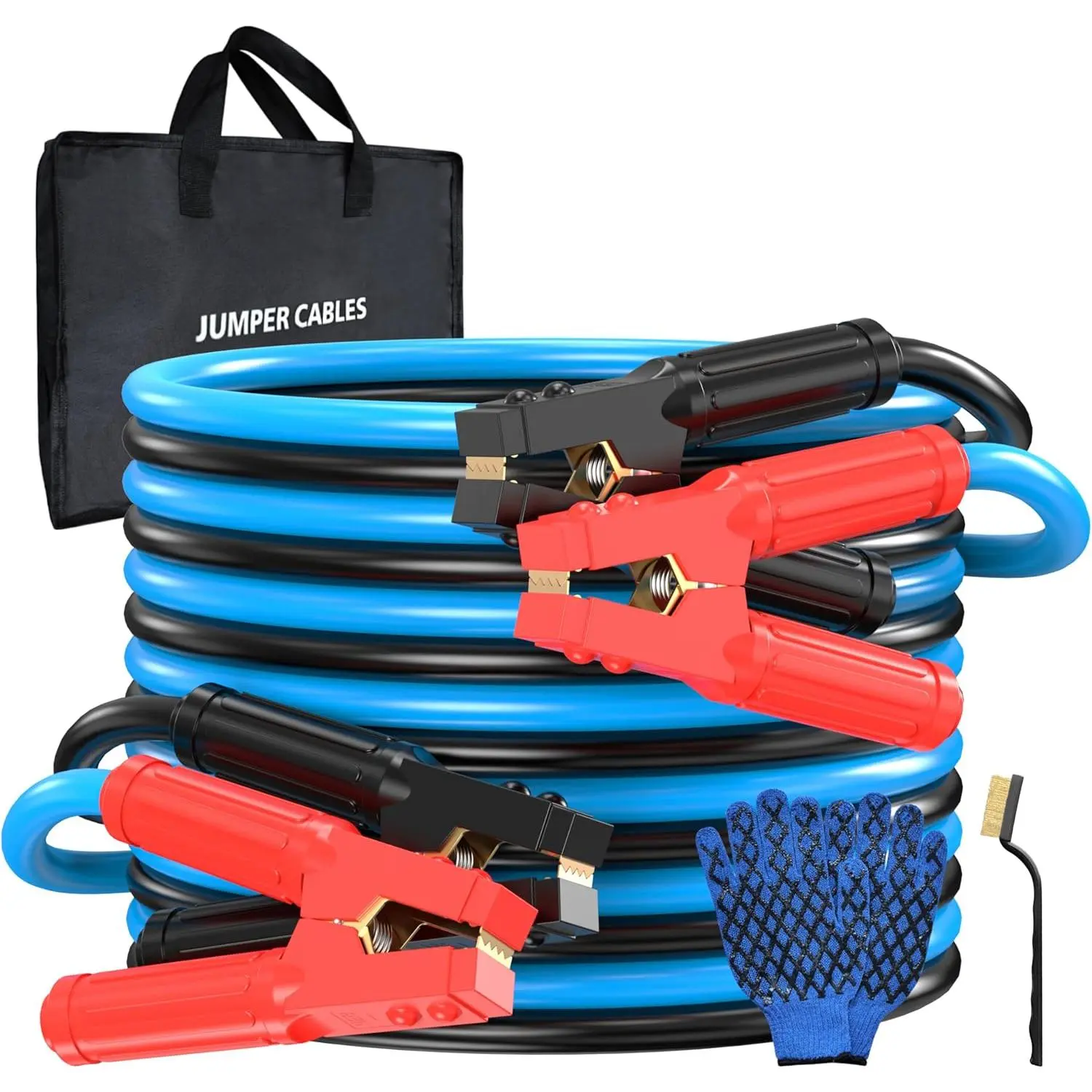 1 Gauge 25 Feet Jumper Cables Heavy Duty for Car, 900 Amp Automotive Booster Battery Jumper Cables for SUV and Trucks with Carry Bag, Gloves, Brushes