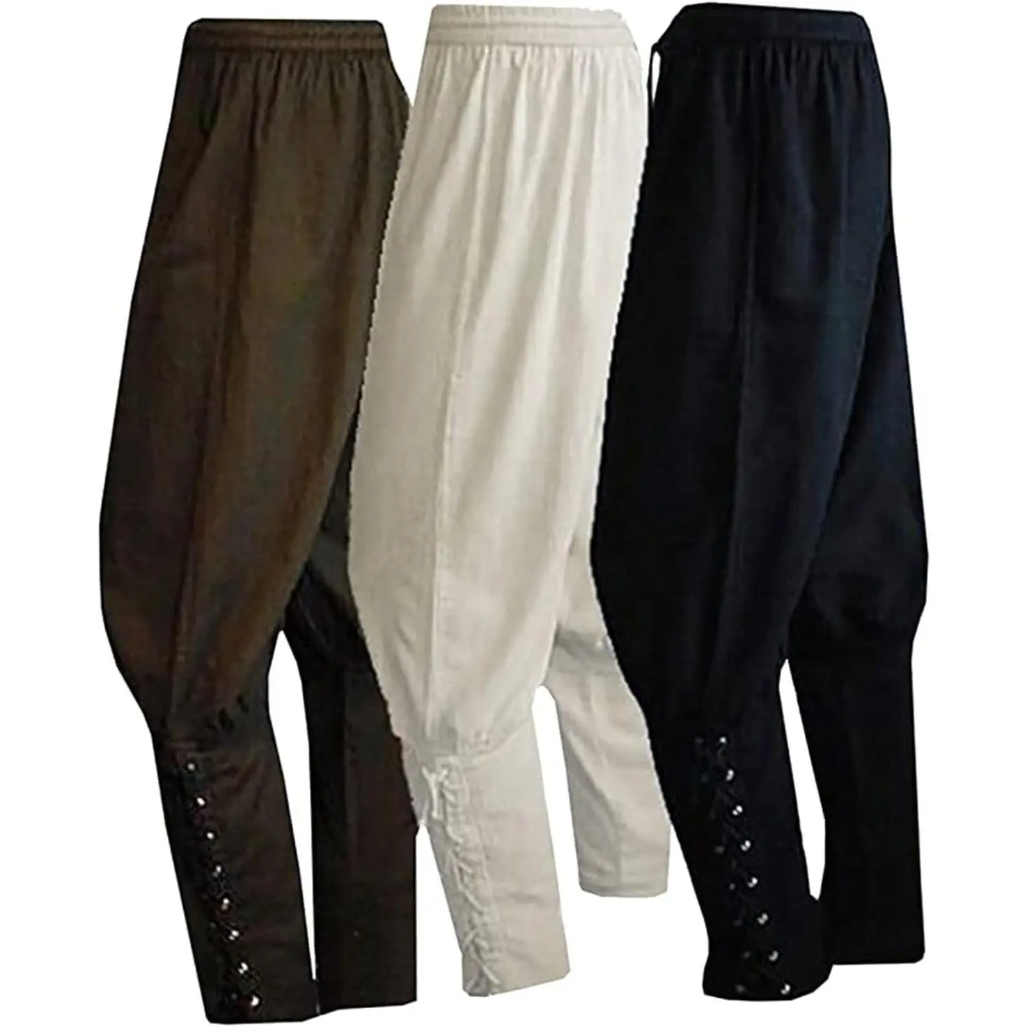 Men's Medieval Renaissance Pirate Pants - Viking Ren Faire Costume with Elastic Waist & Lace-Up Ankles, Light Comfy Vintage Trousers for Halloween LARP Cosplay Casual(Gift)