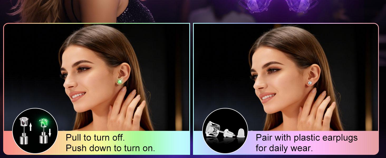 LED Earrings, Light Up Stud Earrings, Glowing Diamond Crown Pendant Earring for Women and Men, LED Jewelry for Party, Wedding, Birthday, Night Out, Disco, Festival