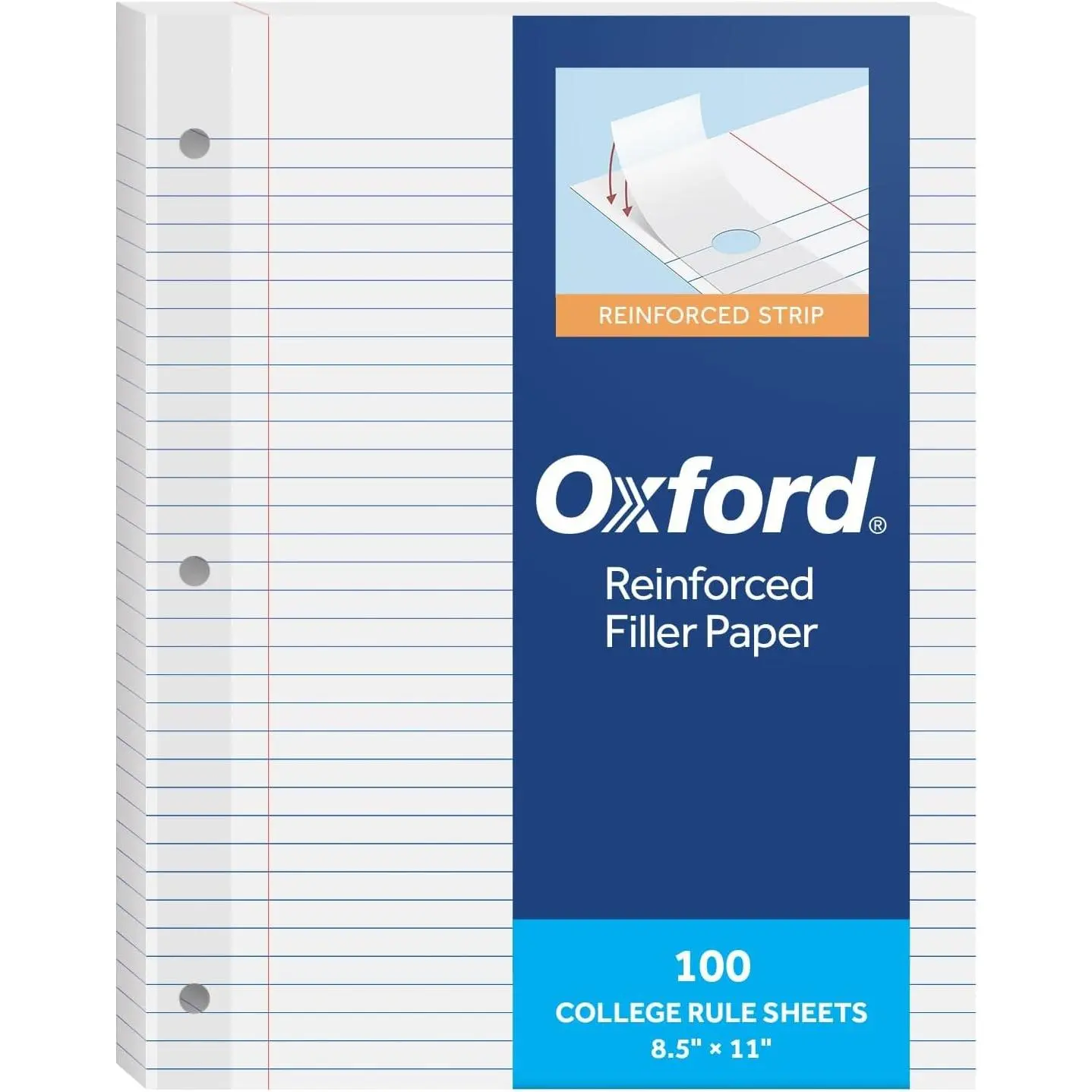 Reinforced Filler Paper, 8.5 x 11 Inch, College Rule, 3 Hole Punched, Lined Loose Leaf Paper for Ring Binders, 100 Sheets, White (1002097)Gift