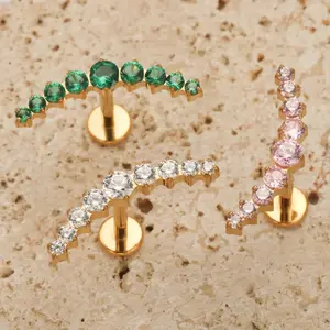 Titanium Labret Cluster Earring | Internally Threaded Helix & Tragus Stud | Dainty CZ Arc Climber