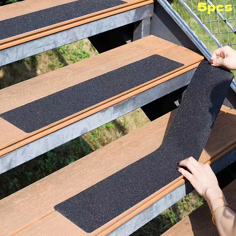 5-piece stair anti-slip mat, 80-mesh roughness outdoor anti-slip tape, black thick anti-slip traction adhesive strip, suitable for steps, skateboards, decks and ramps - easy installation safety anti-slip strip