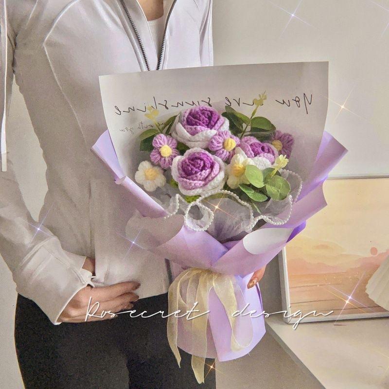 Handheld Rose & Tulip Bouquet | Woven Artificial Flowers | Perfect Birthday & Party Gift for Her