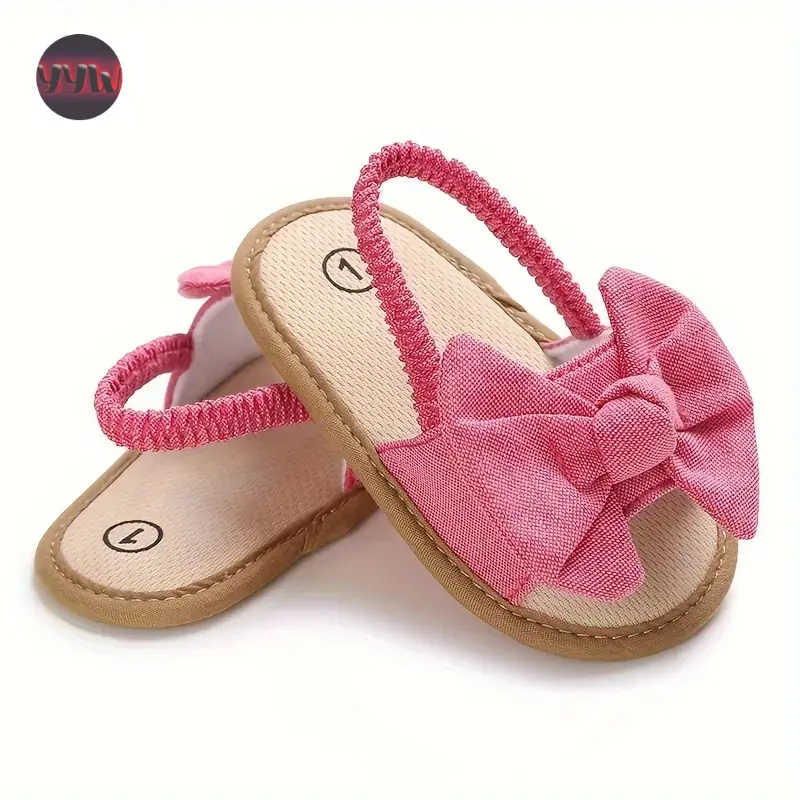 YYW1 Children's breathable sandals, girls' non soft soled bow toe shoes