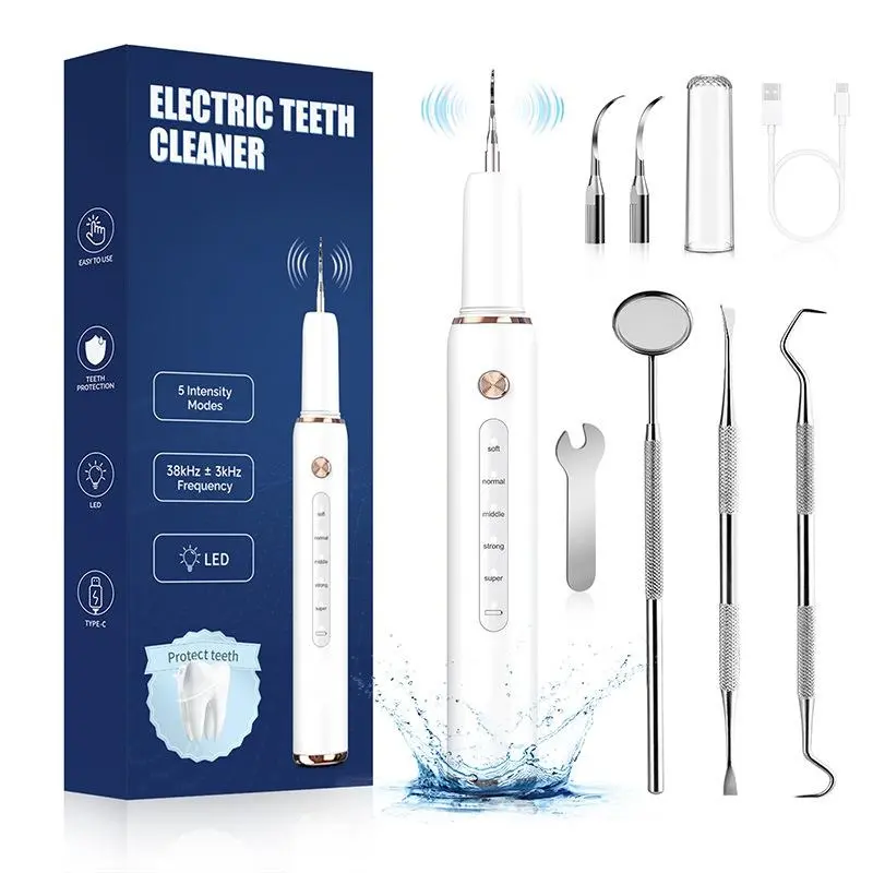 Electric Dental Tartar Cleaner Set, 1 Set Teeth Cleaner with 3 Replaceable Brush Heads & 3 Manual Auxiliary Cleaning Tools & 1 Mini Wrench, Oral Care Product