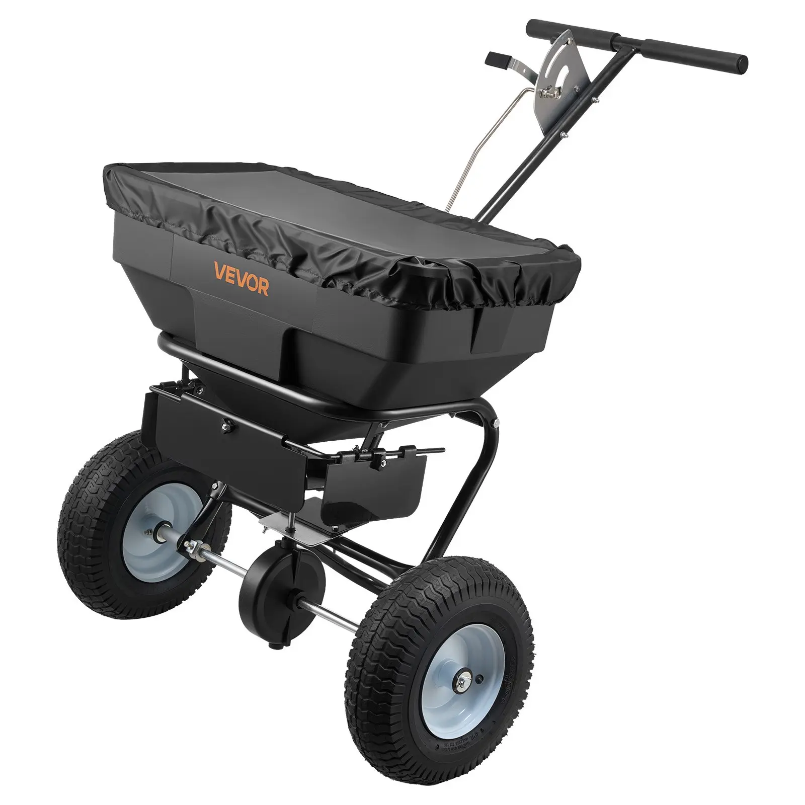 VEVOR Walk-Behind Push Broadcast Spreader, 12ft Spreading Width, 130lbs Capacity Hopper, 13" All Terrain Tires, Adjust Flow Control, Lawn Fertilizer Seed Spreader