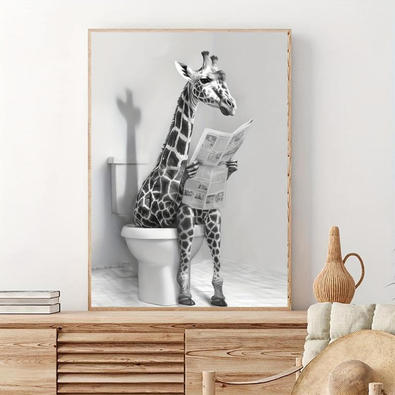 Chic Black & White Giraffe Canvas Art - Unframed Wall Decor for Bathroom, Bedroom, Office, and Living Room