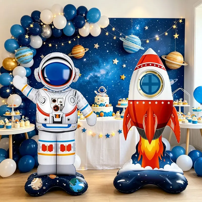 2/3-piece standing astronaut rocket foil balloon set, ideal for space-themed decorations, astronaut-themed birthday parties, children’s science museum event setups, space science outreach activities, gifts for children，Space-themed educational activity