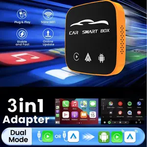 Wireless CarPlay adapter, compatible with iPhone and Android Auto, supports Netflix, AI box with TF card slot, plug-and-play with no installation required, easily set up in-car CarPlay video entertainment precise and convenient