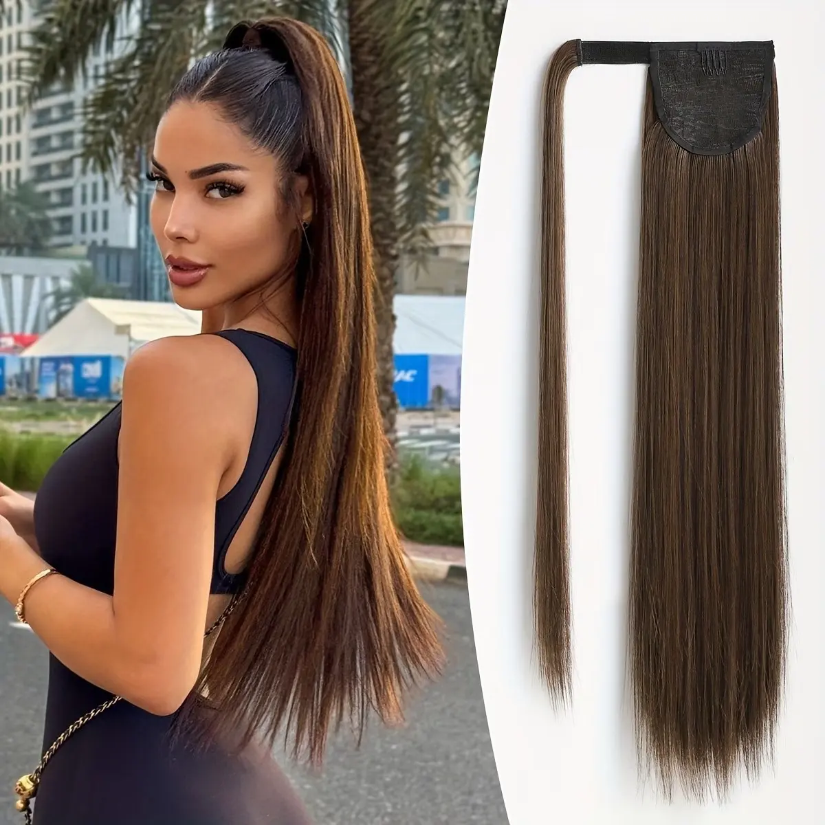 European and American style synthetic hairpiece ponytail wrap-around straight ponytail
