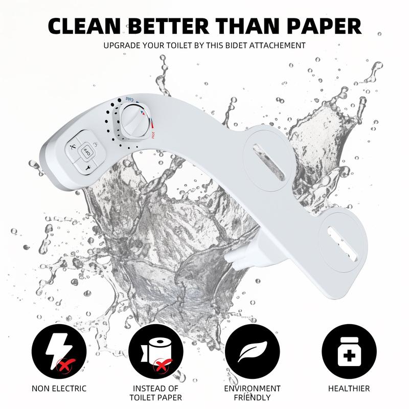 Toilet Seat Bidet with Self Cleaning Dual Nozzle, 1 Set Adjustable Hot & Cold Water Spray Non-electric Mechanical Bidet Toilet Attachment, Gift for Summer, Home Essentials