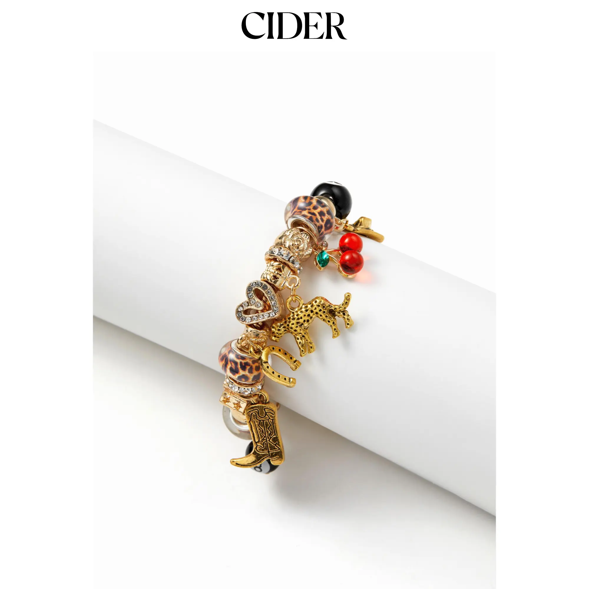 Cider LEOPARD PRINT & BILLIARD BALL & CHERRY BRACELET