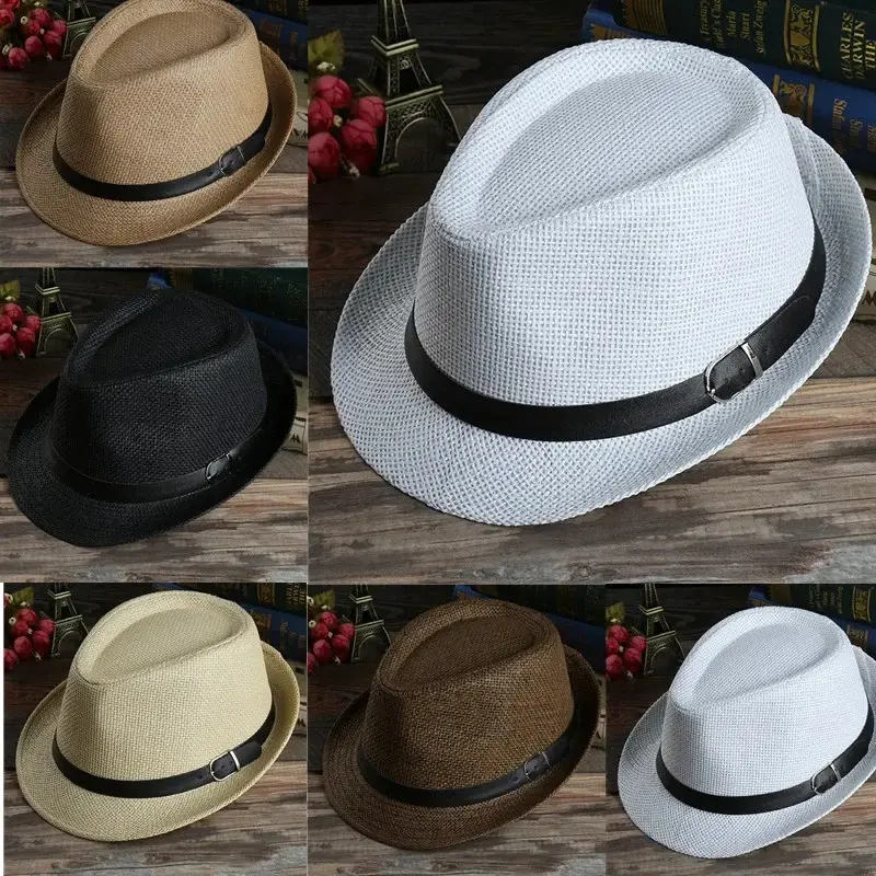 Men's Straw Fedora Sun Hat with Wide Brim, Retro Panama Style Cap for Outdoor Travel and Summer Casual Wear, Wide Brim Fedora, Sun Protection Clothing, Straw Bamboo, Formal Fedora
