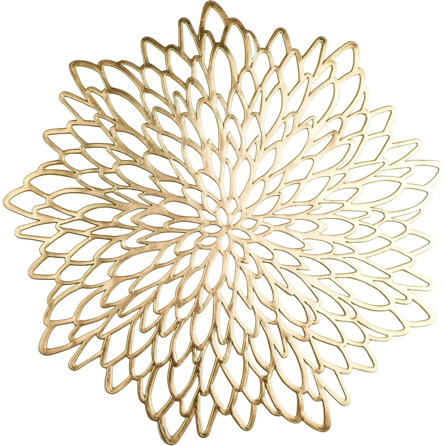 Pack of 18 Gold Metallic Round Placemats Bulk Pressed Vinyl Leaf Dinning Kitchen Table Mats Decorations Setting for Christmas Wedding Thanksgiving Party Event Holiday Autumn Harvest
