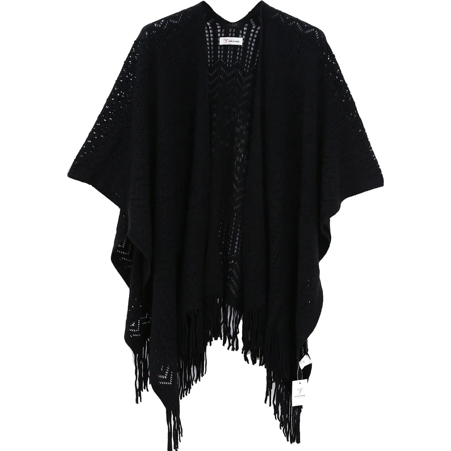 Knit Shawl Wrap for Women Ladies Fringe Knitted Poncho Cardigan Cape