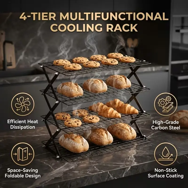 Foldable Cooling Rack, Adjustable 4 Heights Stackable Metal Wire Baking Rack, Space Saving Baking Cooling Grid for Cookies Cakes, Multi-use Camping Grill Rack Limited Hot Sale