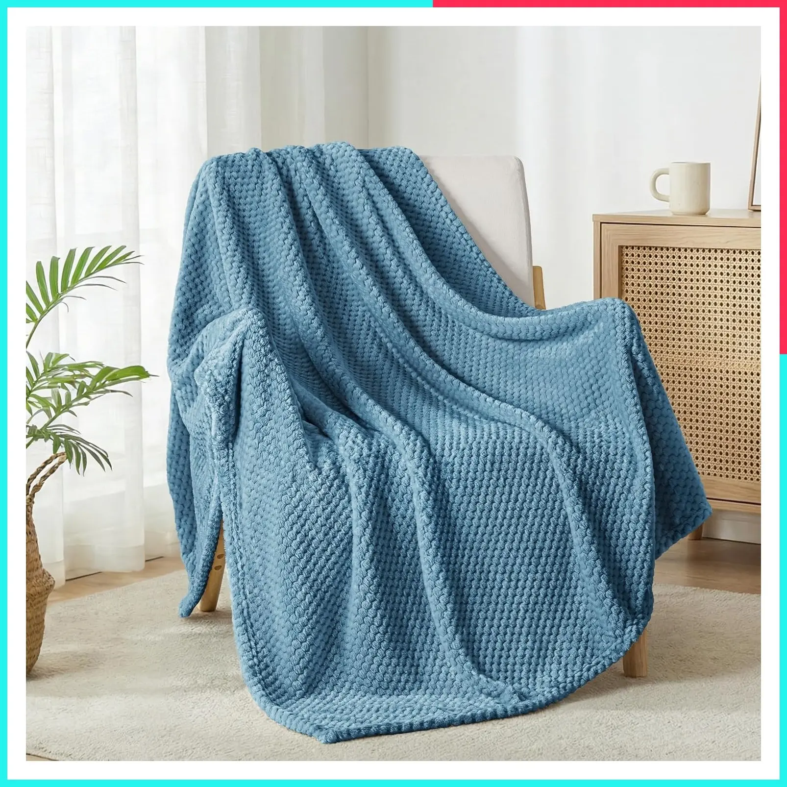 Large Waffle Fleece Throw Blanket for Couch, Slate Blue, Lightweight Soft Plush Fluffy Blanket for Sofa, Bed, Living Room, Home Decor, Travel, All Season, 50x70 Inches