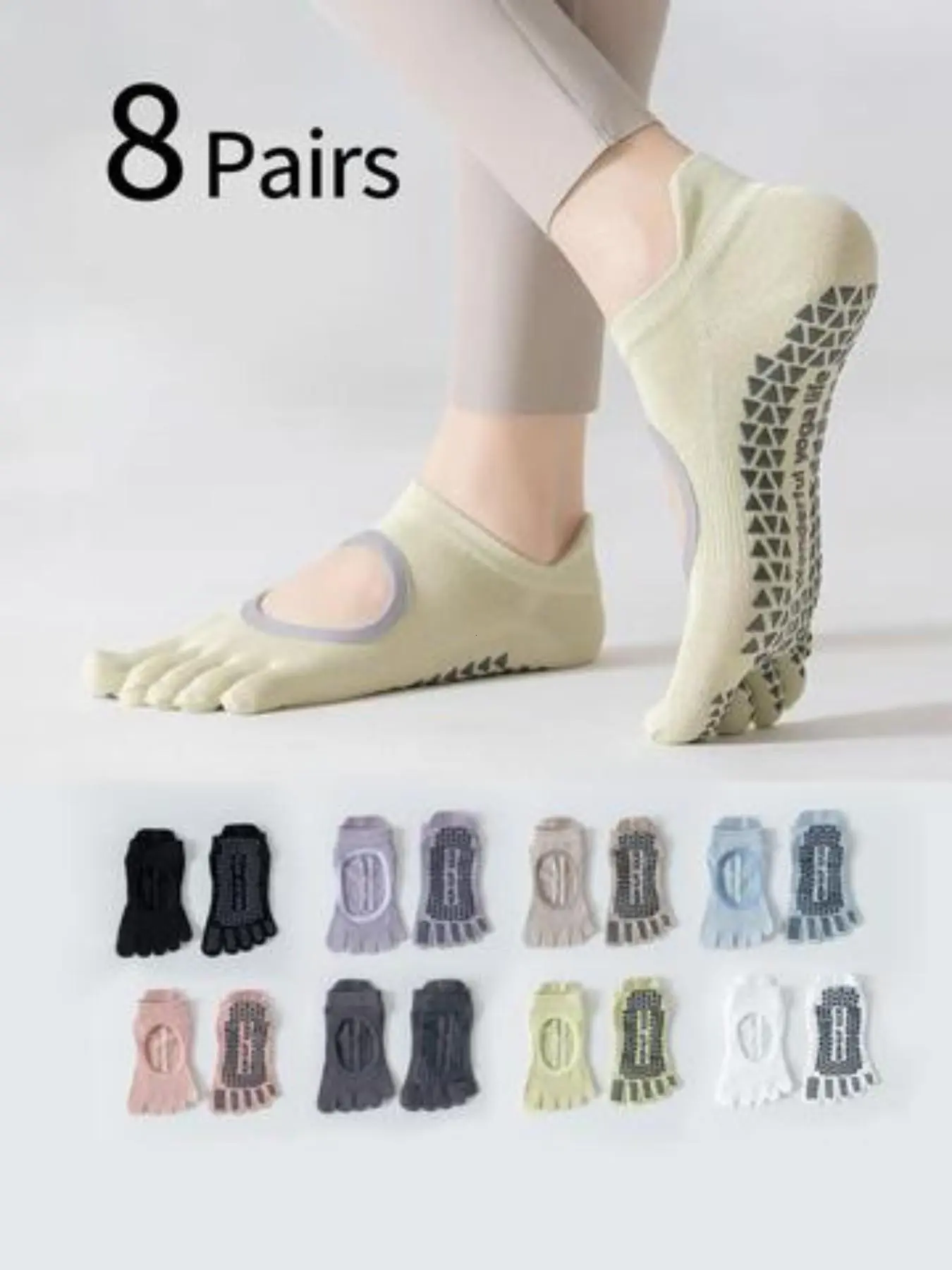 8 Pairs Women's Summer Thin Socks, Breathable Anti-Slip Five Fingers Training Socks, Professional Pilates Dance Socks, Indoor Fitness Socks