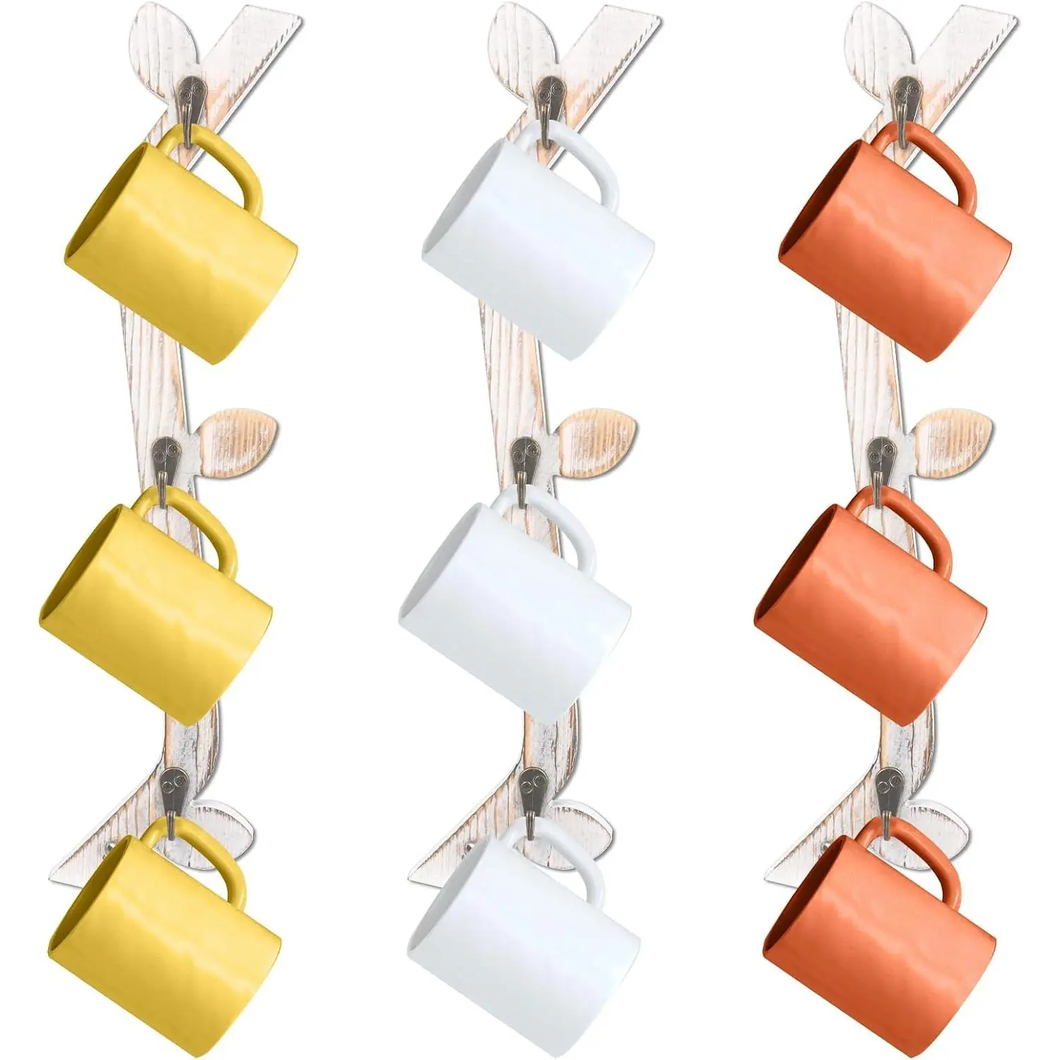3 Pack  Coffee Mug Wall Rack with 9 Hooks Wall Mount Coffee Cup Holder White Espresso Cup Display Stand  Cup Hanger Display Wall for Kitchen Cafe Bar