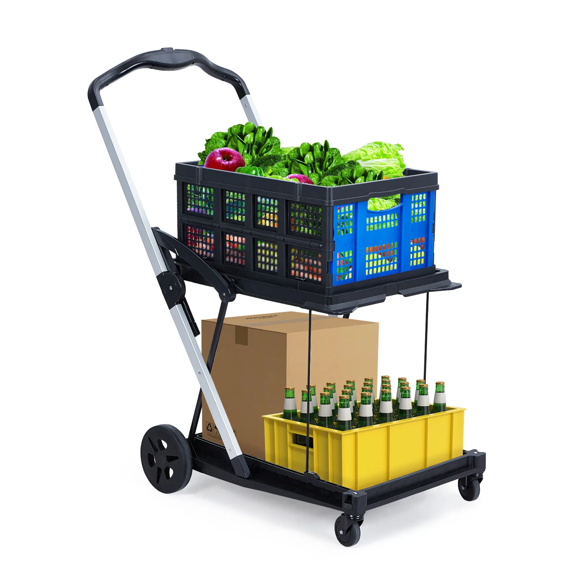 Foldable Grocery Cart – Collapsible Rolling Shopping Cart with Removable Crate – Portable Storage Cart for Home, Supermarket, Errands